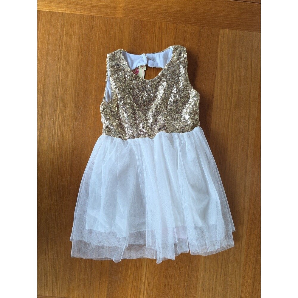 Toddlers Girl's Gold Sequin And White Tutu Dress